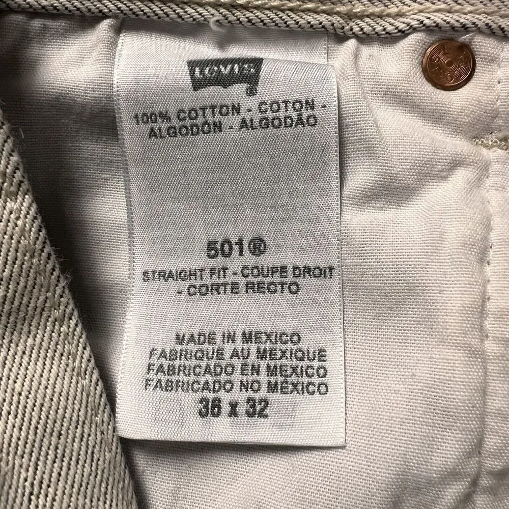 Levi's 501 Jeans Mens 36 (fits 34x31) Gray Button Fly Straight Fit Denim Pants‎